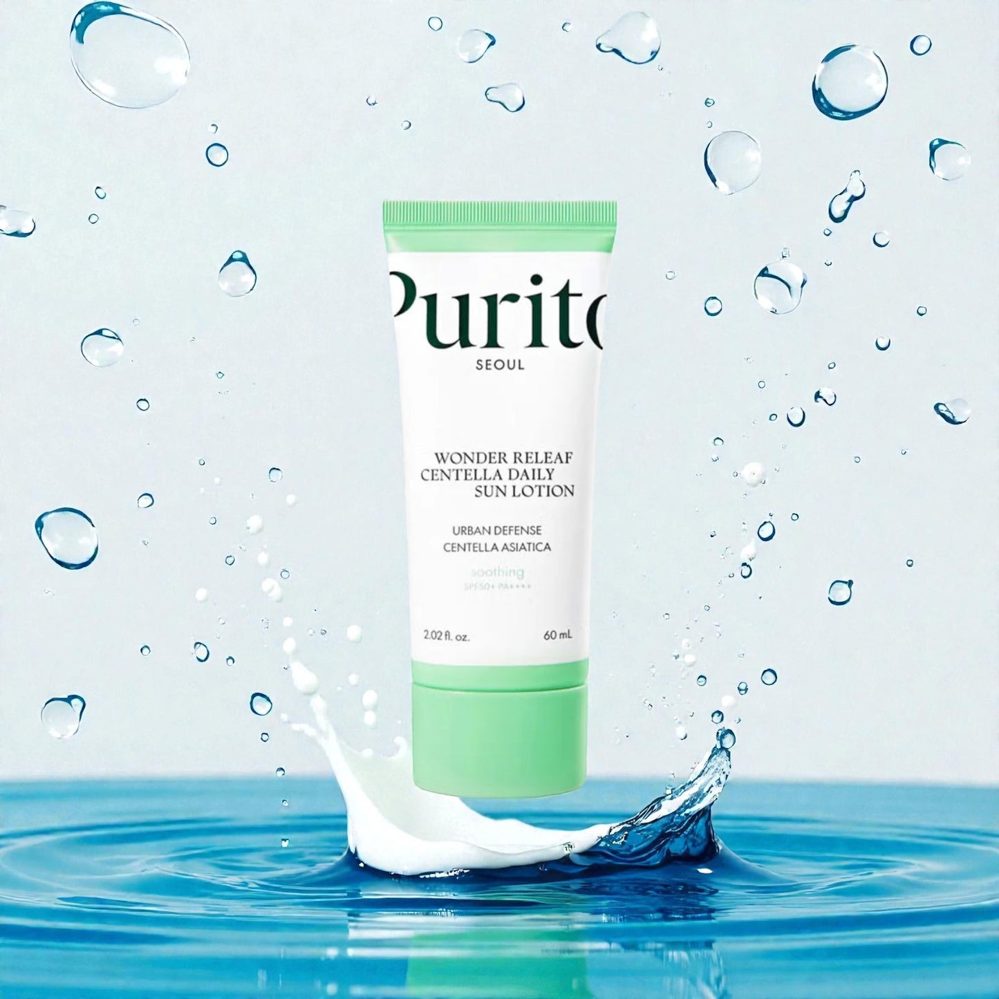 Loción solar con centella PURITO Wonder Releaf FPS | Calma y protección diaria